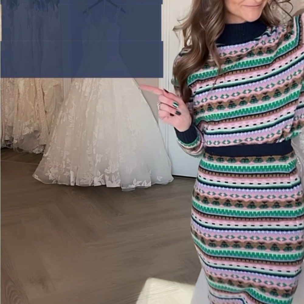 J.Crew Fair Isle Knit Wool Tube Skirt and Sweater Set in Navy Teak